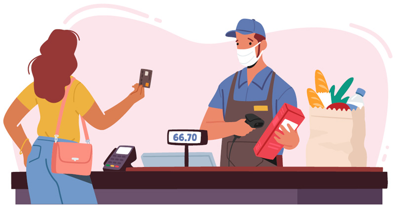 REtail environment shopper paying for goods